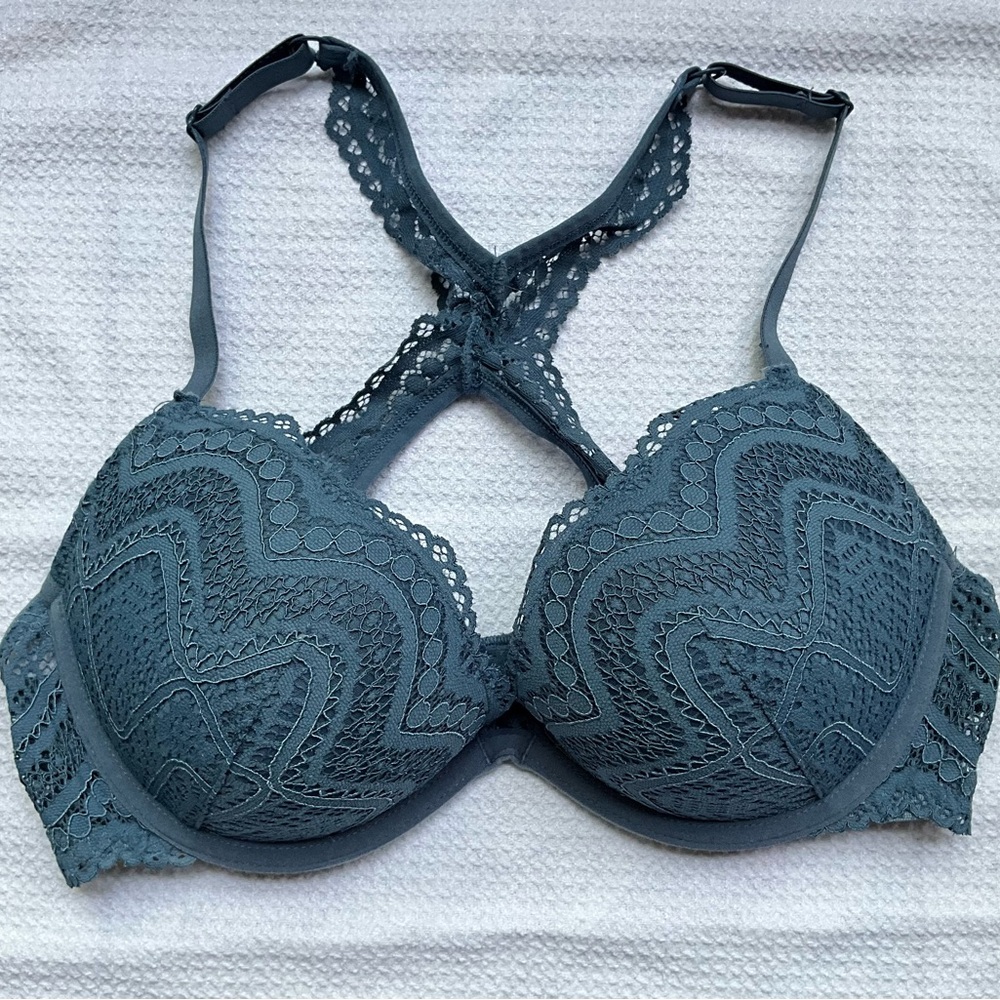 French Blue Push Up Lace Covered Razorback Bra from French Company Undiz